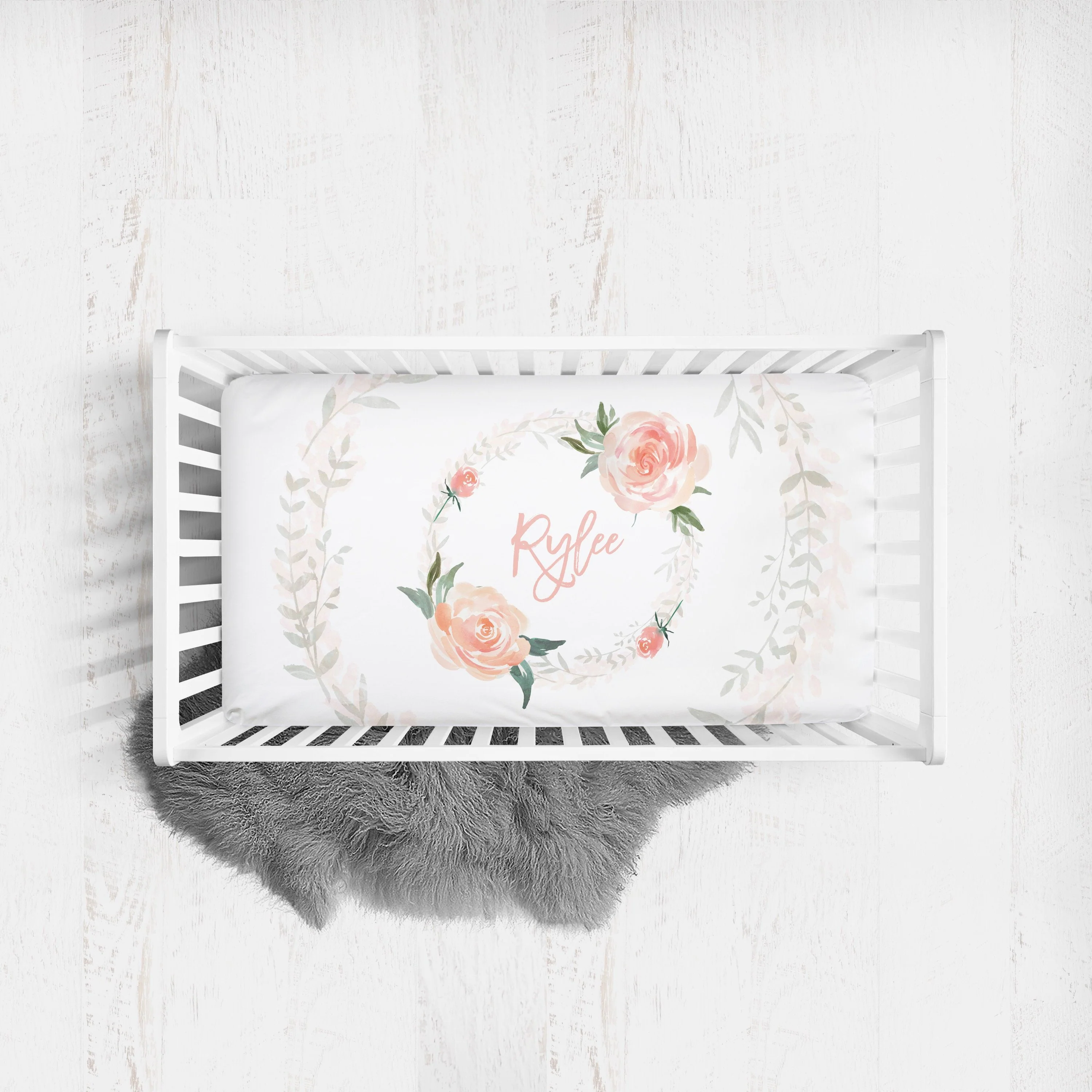 Sunny Coral Personalized Crib Sheet for Girl