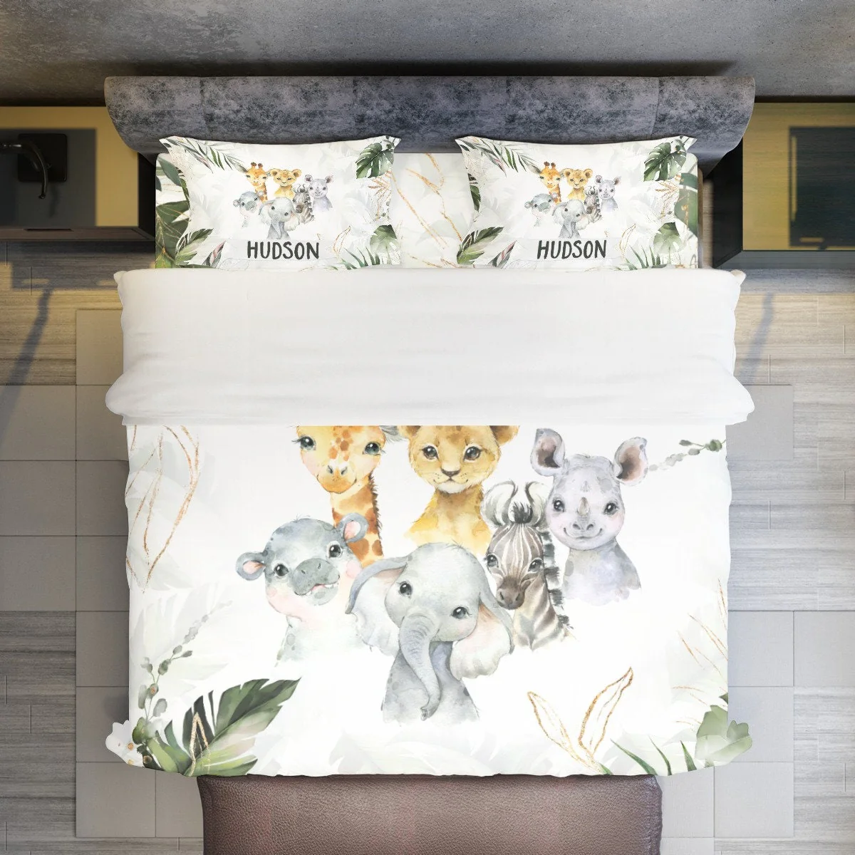 Tropical with Safari Animals Personalized Duvet Cover Set for Girl or Boy - Image 2
