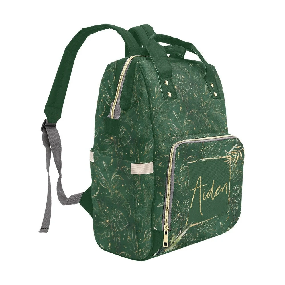 Tropical Dark Green Personalized Diaper Bag - Image 3