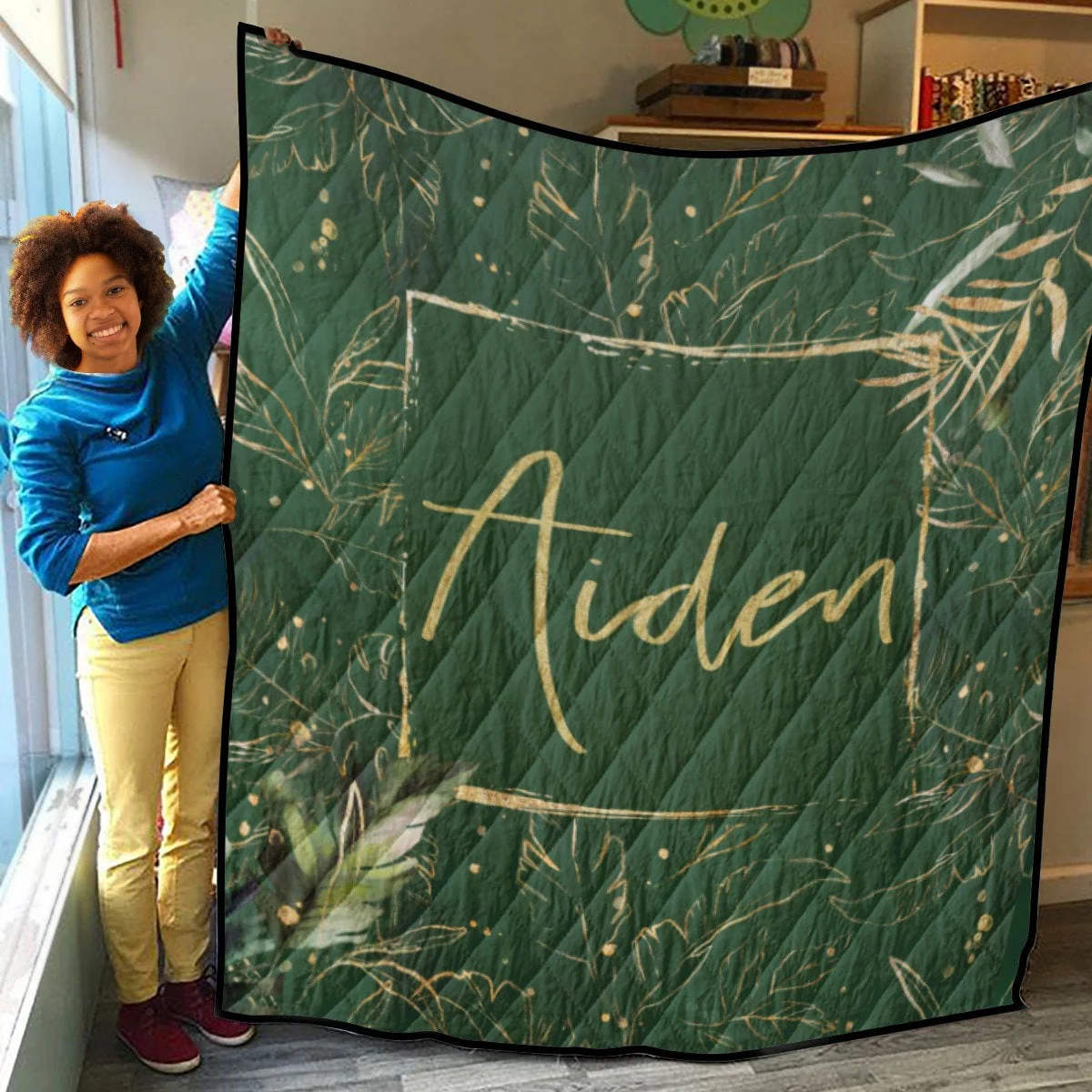 Tropical Dark Green Personalized Quilted Bedspread Set - Image 3