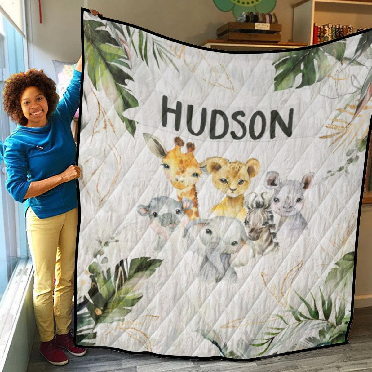 Tropical with Safari Animals Personalized Quilted Bedspread Set - Image 3