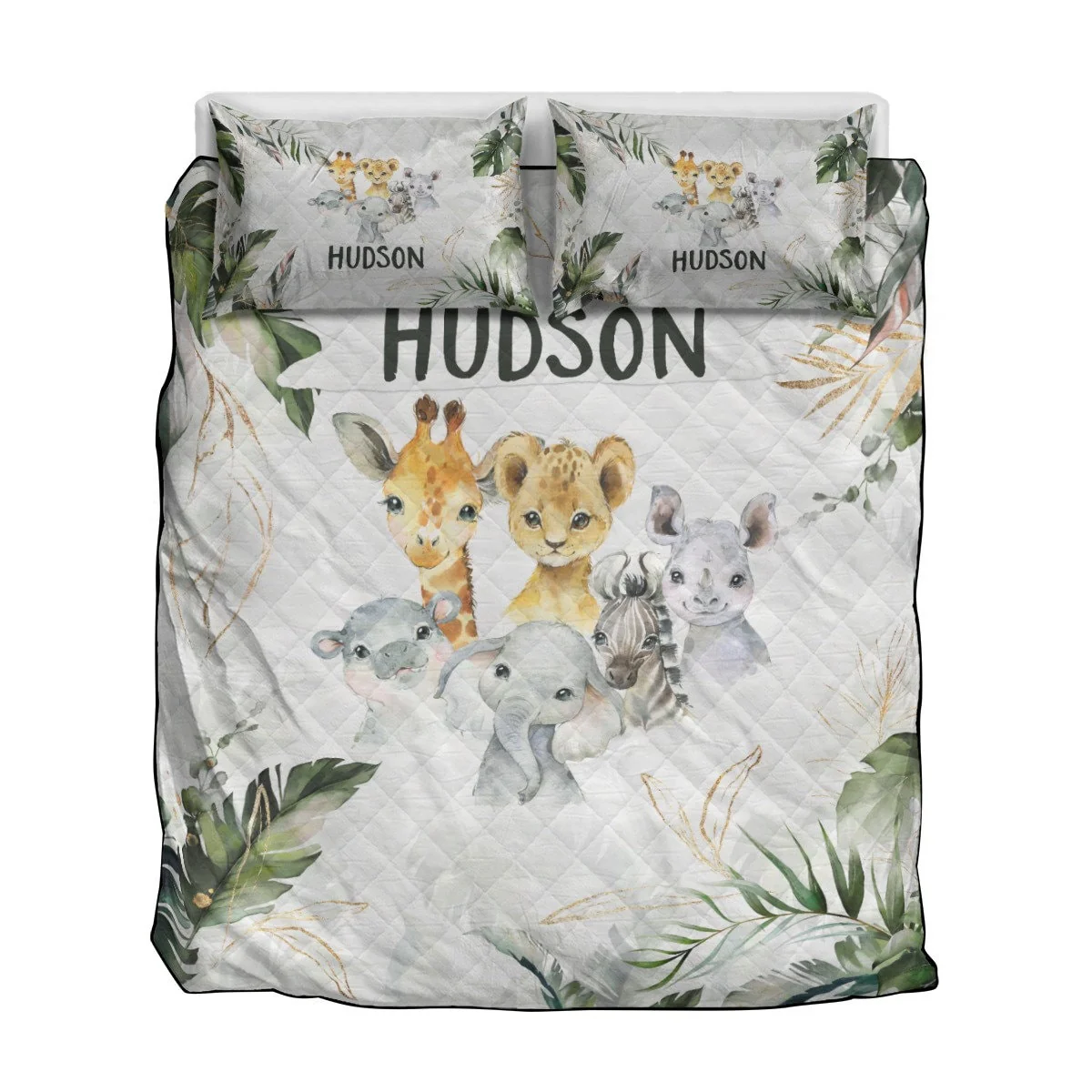 Tropical with Safari Animals Personalized Quilted Bedspread Set - Image 4