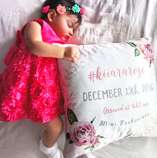 Vintage Roses Birth Stats Pillow for Girl - Image 4