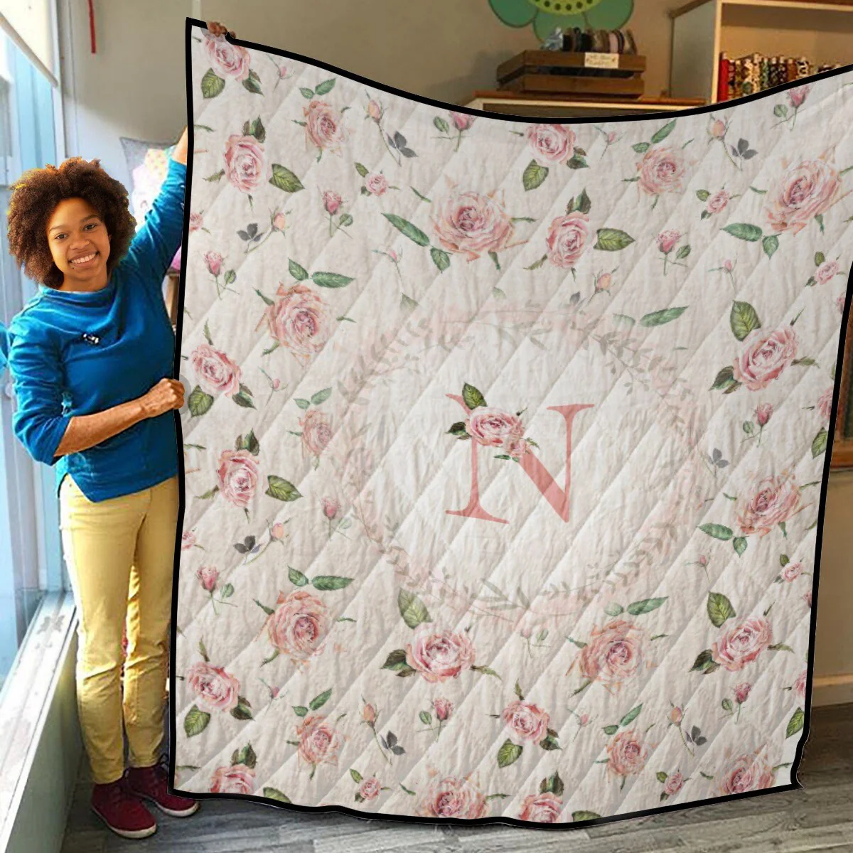 Vintage Roses Personalized Quilted Bedspread Set - Image 3