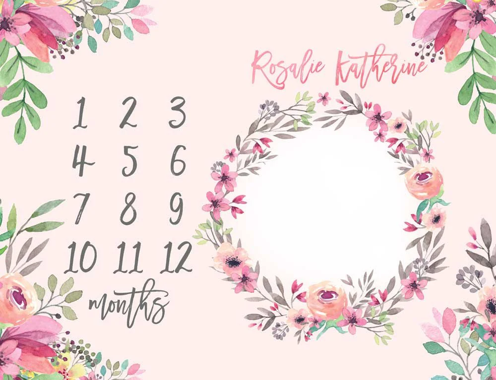 Watercolor Spring Floral Milestone Blanket for Girl - Image 3