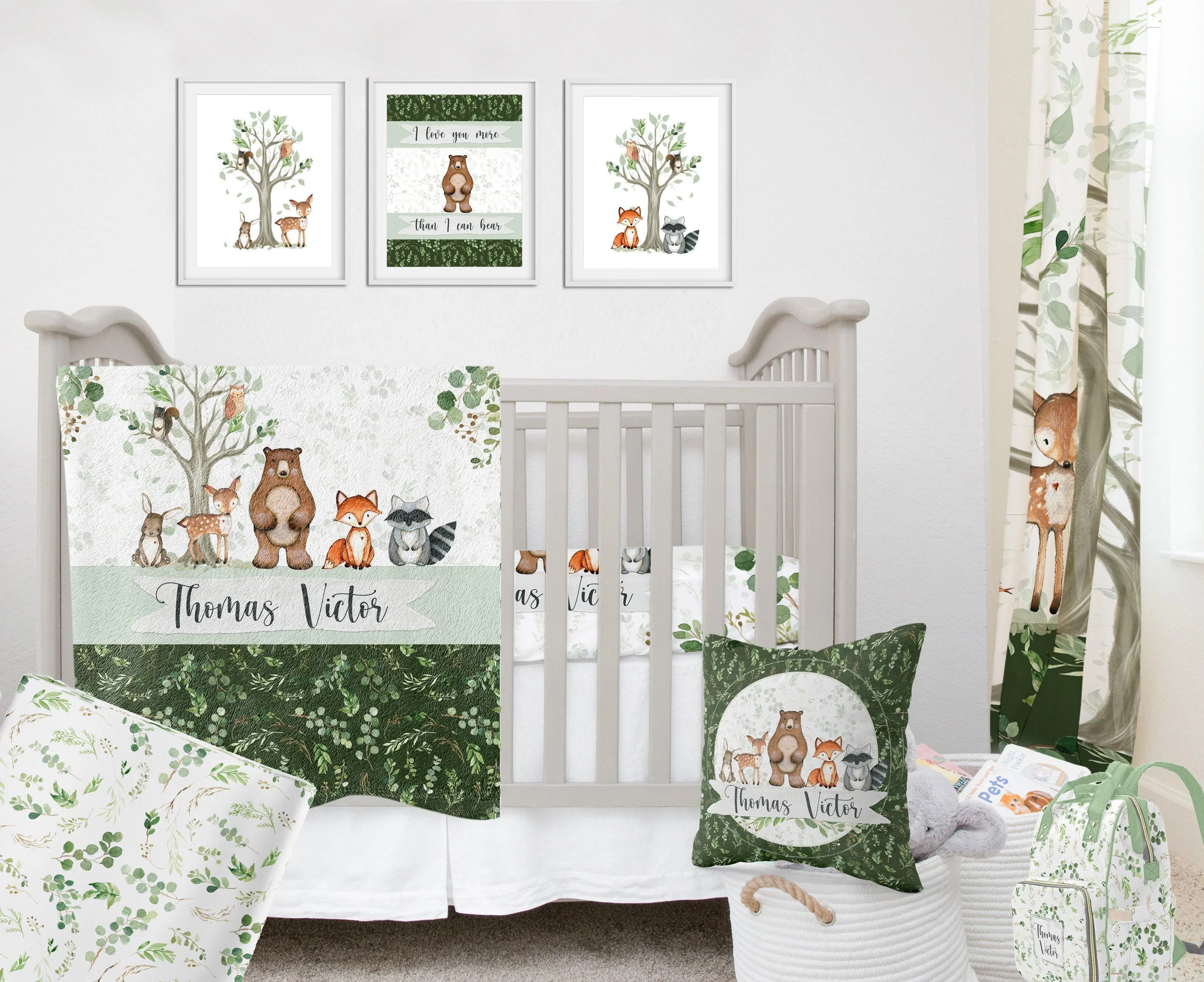 Woodland Area Rug, Baby room carpet, bear, fox, deer, buck nursery rug, woodland theme baby Nursery rug, Woodland personalized carpet - Image 4
